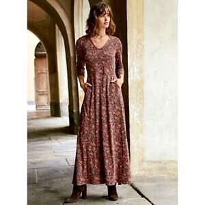 Peruvian Connection XS Winter Vine Floral Maxi Dress Cottage Boho Earthy Whimsy